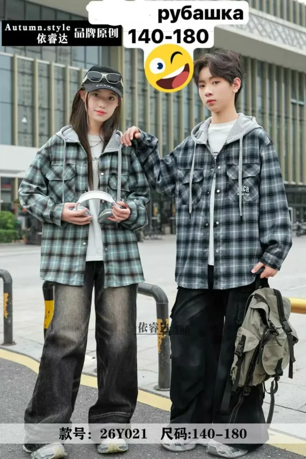 Сорочка на кнопках з трикотажним капюшоном unisex — фото 1